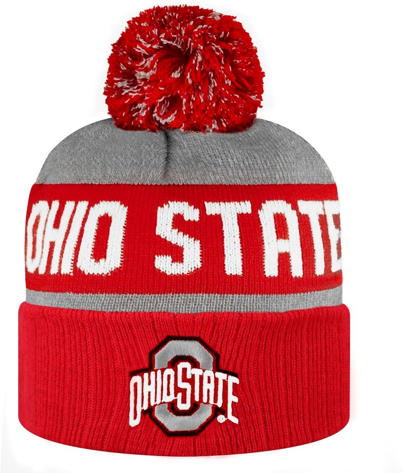 LogoFit NCAA Team Color-Embroidered Logo -Cuffed Knit Skully Beanie Pom Hat-OSFM - Image 1